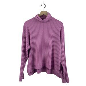 Madewell Women's XL Relaxed Wide Ribbed Turtleneck Tee High Low Drop Shoulder